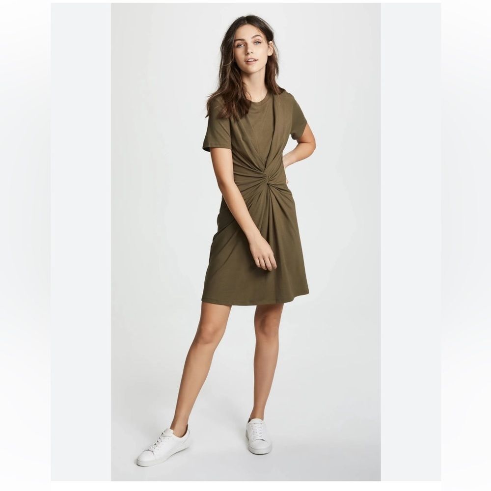 Theory Knot Front T-Shirt Dress in Olive Green - Size S